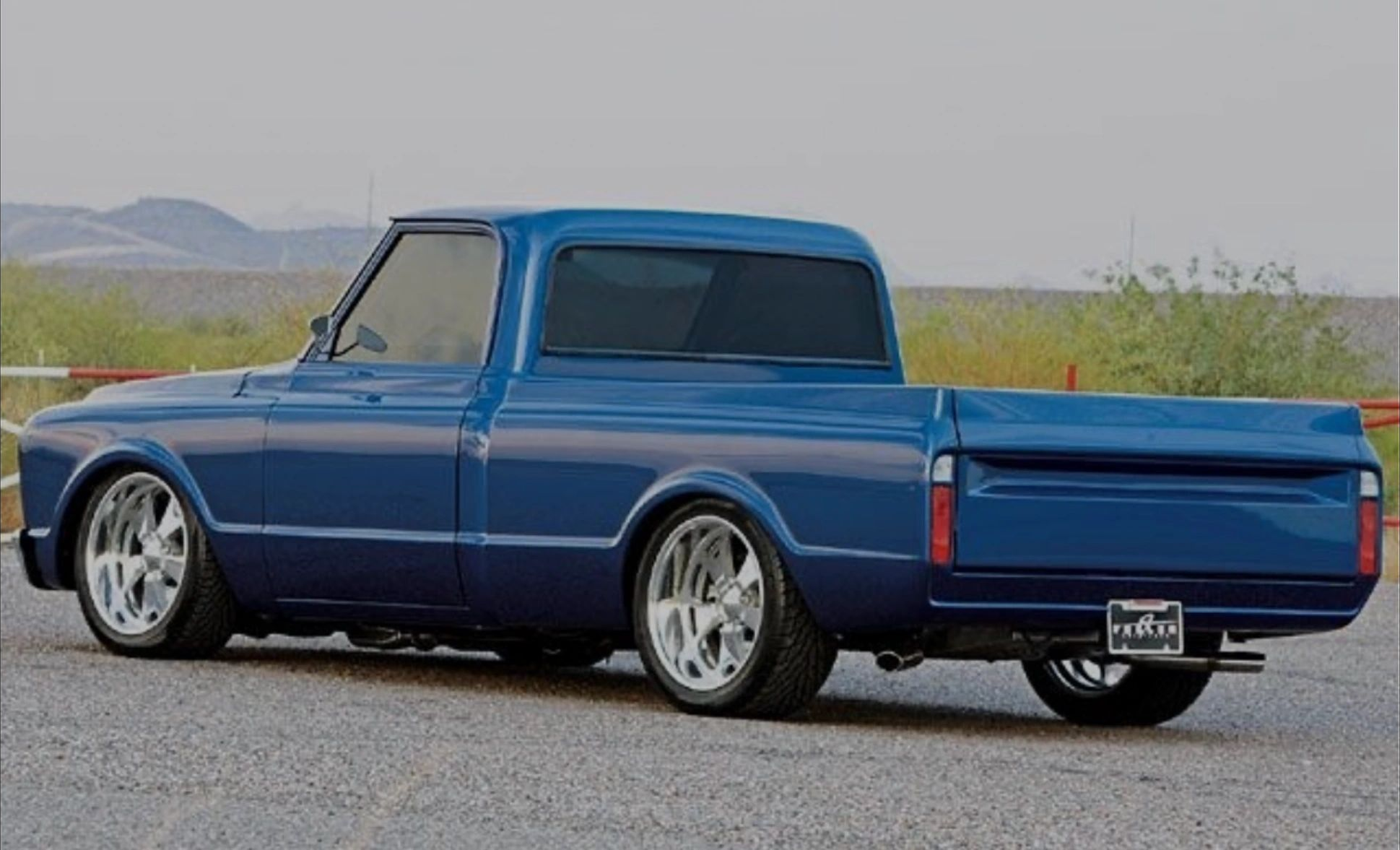 Custom blue vintage pickup truck on polished rims built by 2240 Speed Shop in Edmonton